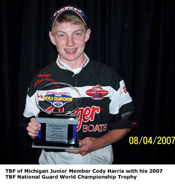TBF of Michigan Junior Member Cody Harris with his 2007 TBF National Guard World Championship Trophy.