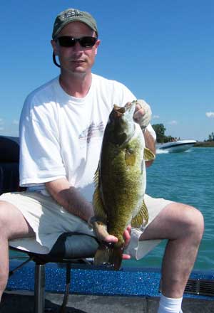 Jeff Bishop with a big St. Clair smallmouth bass caught in prefishing.