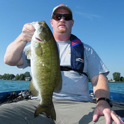 A big St. Clair River smallmouth bass caught by Dan Kimmel in practice.