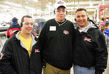 Hook 'n Look hosts Danny Stricker (L) & bass pro Kim Stricker (R) at the 2008 Ranger Advantage factory Tour with TBF of Michigan Jr Jawbreakers youth president Danny North in the middle