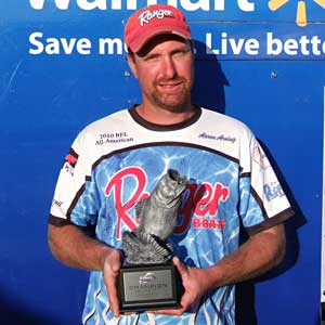 Aaron Arning won the co-angler division of the BFL Regional on Barren River with a three-day total of ten bass weighing 23 pounds 5 ounces