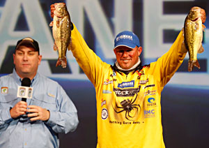Bobby Lane of Lakeland Florida holds down fifth place after day one of the 2011 Bassmaster Classic with 16-12