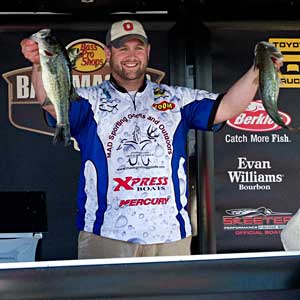 Co-angler Glynn Goodwin is tied for the lead day one at the B.A.S.S. Southern Open event on Lake Norman with 8 pounds, 9 ounces