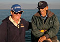 Dan Kimmel and Bob Brunner share a moment while musky fishing Lake St Clair October 2010
