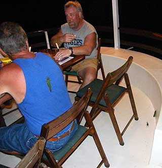 Giant grasshoppers start landing on the Amazon Clipper and even our group of anglers in January 2010 along the Rio Negro