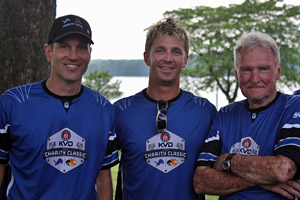 Detroit Lions football players, Bassmaster Elite Anglers and celebrities abound during the June 10th 2013 KVD Charity Classic tournament at Kensington Metropark such as retired punter Jason Hanson, Elite Angler Chad Pipkens and one of the three owners of B.A.S.S. Jerry McKinnis all pictured here