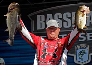 Elite angler Jason Williamson with two big Florida largemouth bass from the 2011 St. Johns River Power-Pole Citrus Slam event