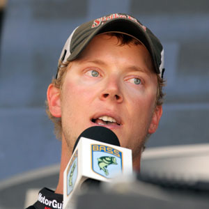 Day 4 Champion Jonathon Vandam is interviewed after his Bassmaster Elite Series victory on Green Bay