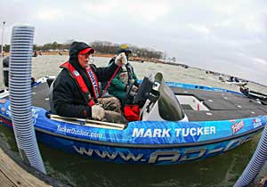 Mark Tucker in his wrapped bass boat at Lewisville Lake for the 2011 Bassmaster Central Open