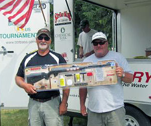 The winners of the Thompson Center Big Bass muzzleloader at Muskegon Lake was team #7, Gary Hinken & Brian Veen