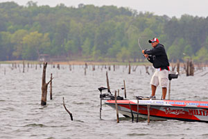 Little Rock Arkansas Elite angler Scott Rook fishes the wood on the Toledo Bend Reservoir