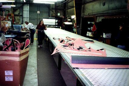 One of my favorites –the computerized laser-cutting machines. Ranger uses these high-tech machines to cut backing for seats, seat material, carpeting, and so much more – just about everything except pultruded fiberglass and the boats.