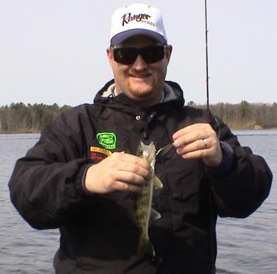 A tiny Hardy Dam Pond walleye that hit a blade bait deep during our annual spring fishing trip.