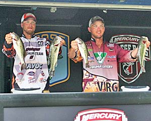 Virginia Tech's Carson Rejzer and Wyatt Blevins maintain the lead after day two of the 2011 Mercury College B.A.S.S National Championship