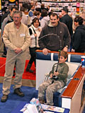 Outdoorama is a family-fun show. This youngster battles a big salmon on the Virtual Fishing Simulator.